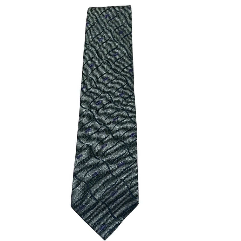 VTG Tino Cosma Fifth Avenue Men's Silk Tie Grey Purple Wavy Geometric Italy